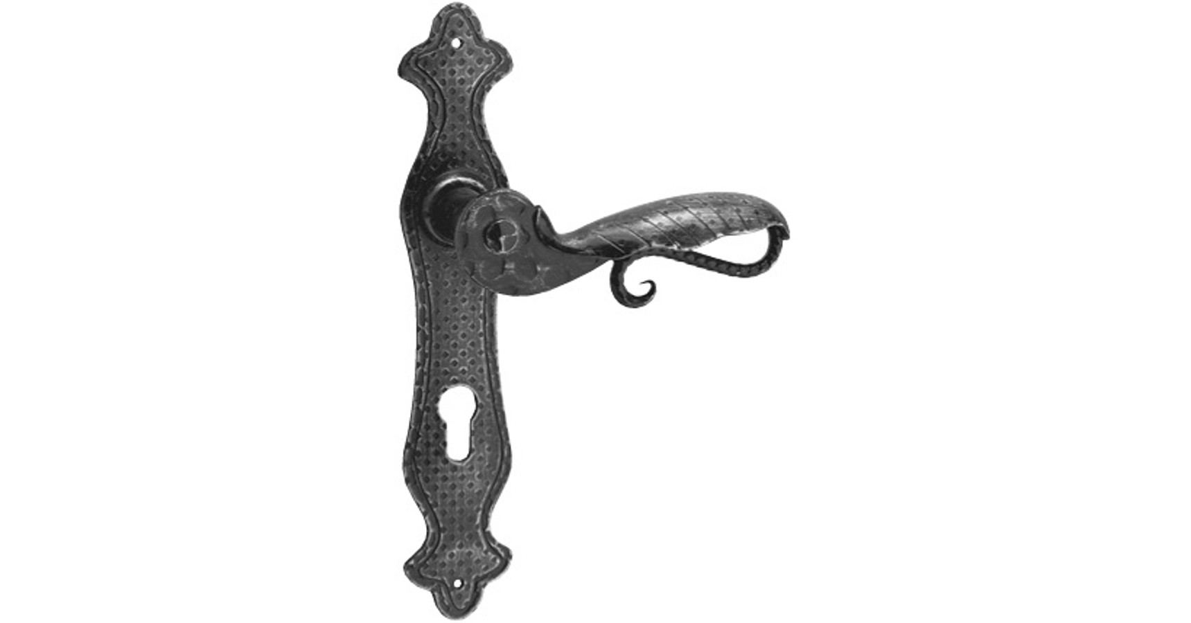 Poignée de porte rustique en style fer forgé, galvanisée et ancienne