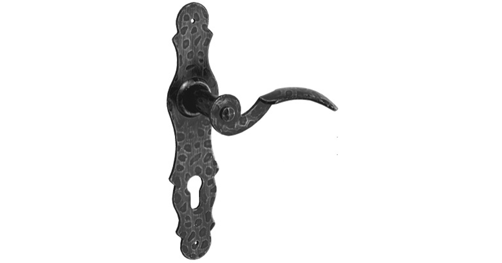 Poignée de porte rustique en style fer forgé, galvanisée et ancienne