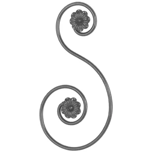 Volute en fer forgé avec extrémités de rosace, différentes sections