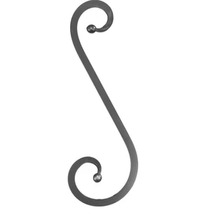 Volute en fer forgé avec bouton décoratif, différentes dimensions et sections