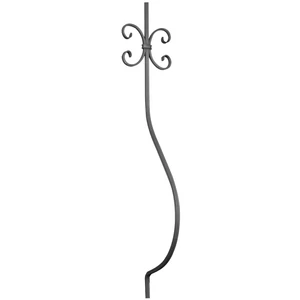 Barreau de balcon, barreau galbé classique en fer forgé, profil carré rayé, différentes hauteurs