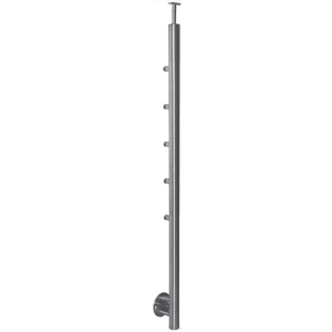 Poteau inox avec ancrage mural, tube rond, 5 supports de barre traversante (Ø12 mm) et support de main courante (AISI 304), différentes dimensions