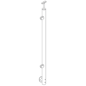 Poteau inox avec ancrage mural, tube rond, 2 pinces à verre et support de main courante (AISI 304), différentes dimensions
