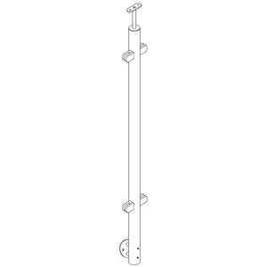 Poteau inox avec ancrage mural, tube rond, 4 pinces à verre et support de main courante (AISI 304), différentes dimensions
