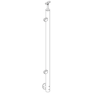 Poteau inox avec ancrage mural, tube rond, 2 pinces à verre et support de main courante avec joint (AISI 304), différentes dimensions