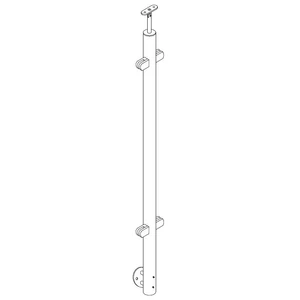 Poteau inox avec ancrage mural, tube rond, 4 pinces à verre et support de main courante avec joint (AISI 304), différentes dimensions