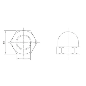 Écrou borgne avec filetage à gauche, inox (AISI 316), différentes dimensions
