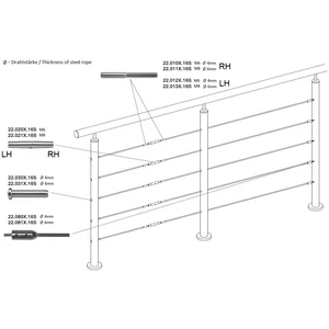 Pièce de raccordement pour tendeur de câble, filetage à droite, inox (AISI 316), différentes dimensions