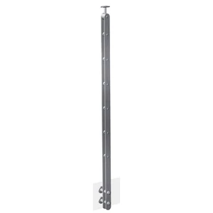Poteau inox avec ancrage mural, supports de barre traversante intérieure (Ø12) et support de main courante articulé, acier inoxydable (AISI 304), différentes dimensions