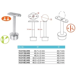 Support de main courante rond, pour tube rond, inox (AISI 304), différentes dimensions