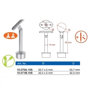Support de main courante rond, pour tube rond, articulé, inox (AISI 316), différentes dimensions