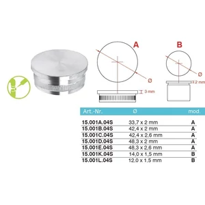 Embout plat pour tube rond, inox (AISI 304), différentes dimensions