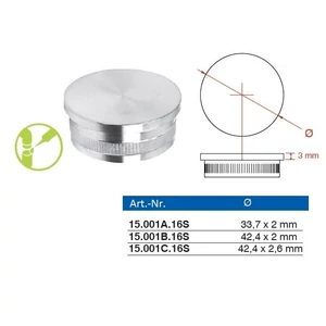 Embout plat pour tube rond, inox (AISI 316), différentes dimensions