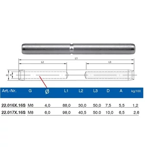 Connecteur pour câble inox, filetage intérieur dans le sens des aiguilles d'une montre, inox (AISI 316), différentes dimensions