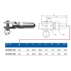 Embout de fourche pour câble inox (AISI 316), différentes dimensions