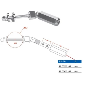 Embout fileté orientable pour câble inox, connexion à tube rond 42,4 mm, inox (AISI 316), différentes dimensions