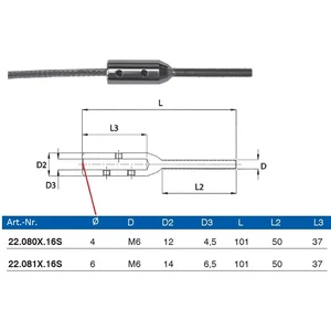 Embout fileté pour câble inox (AISI 316), différentes dimensions