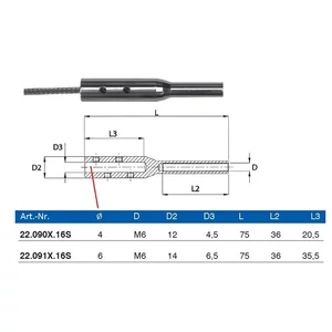 Embout pour câble inox avec filetage intérieur, inox (AISI 316), différentes dimensions