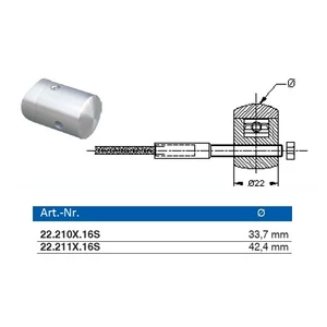 Support de câble avec filetage interne à gauche, pour tube rond, inox (AISI 316), différentes dimensions