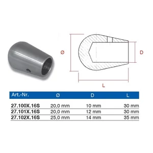 Embout pour barre, inox (AISI 316), différentes dimensions