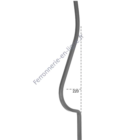 Barreau de balcon, barreau galbé design moderne en fer forgé, profil carré