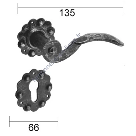Poignée de porte avec rosace de poignée et cylindre, galvanisée et ancienne laquée