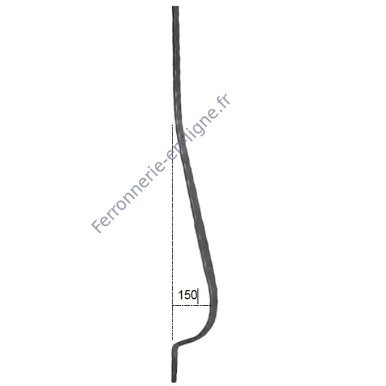 Barreau de balcon, barreau galbé en fer forgé, profil plat