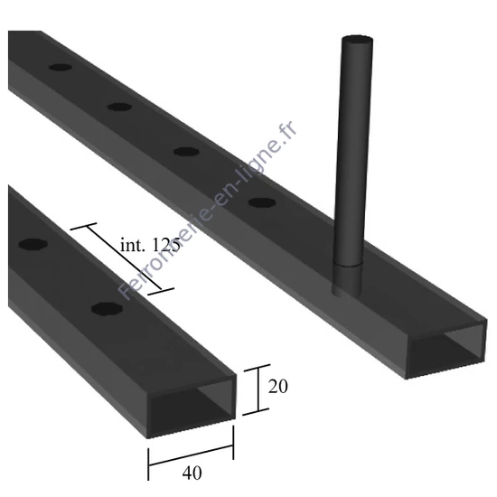 Tube rectangulaire semi-perforé 40x20x2mm, différentes dimensions de trous