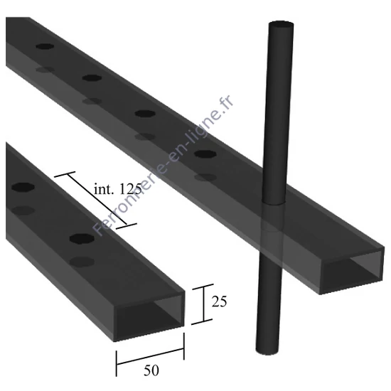 Tube rectangulaire perforé 50x25x2mm, différentes dimensions de trous