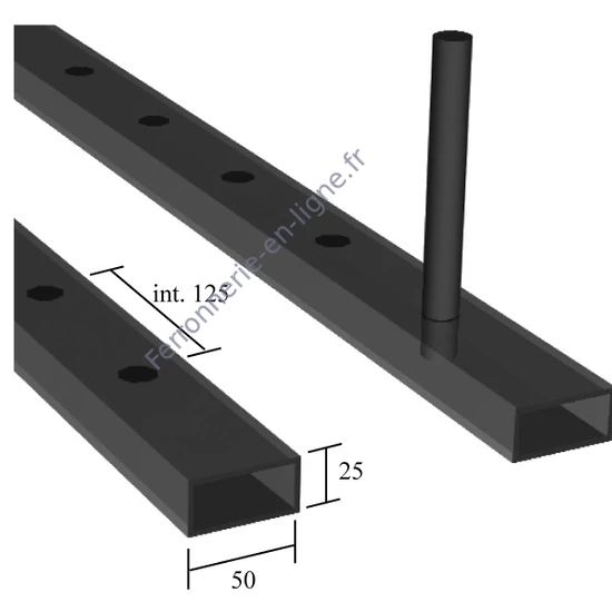 Tube rectangulaire semi-perforé 50x25x2mm, différentes dimensions de trous