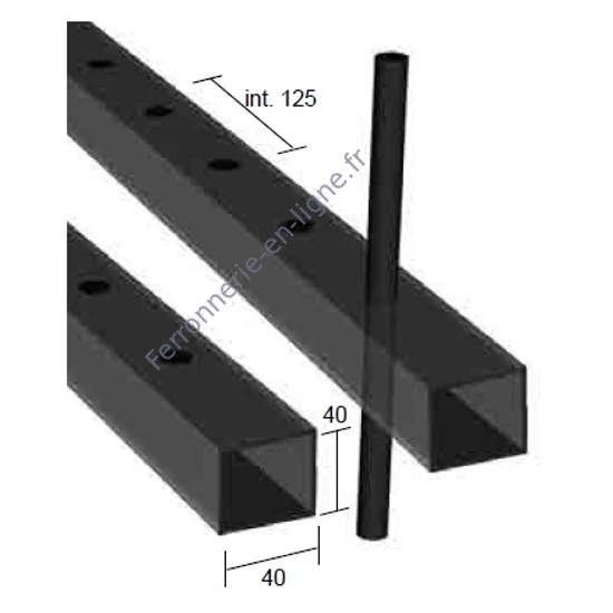 Tube carré perforé 40x40x3mm, différentes dimensions de trous