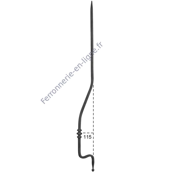 Barreau de balcon, barreau galbé en fer forgé, profil carré, différentes sections et hauteurs
