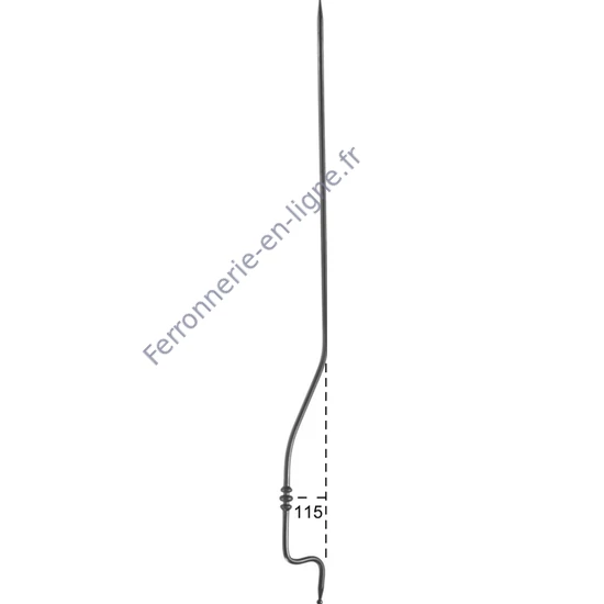 Barreau de balcon, barreau galbé en fer forgé, profil rond, différentes sections et hauteurs
