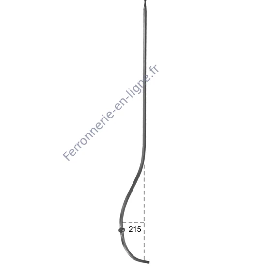 Barreau de balcon, barreau galbé en fer forgé, profil carré, différentes sections et hauteurs