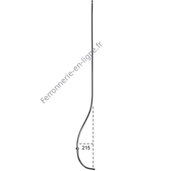 Barreau de balcon, barreau galbé en fer forgé, profil rond, différentes sections et hauteurs