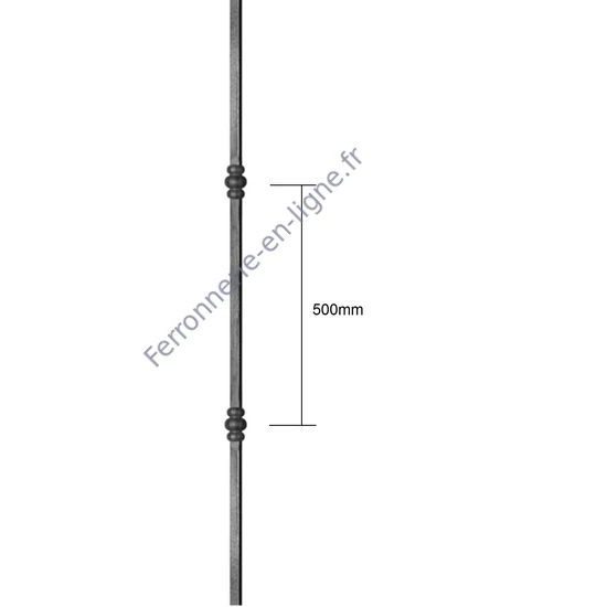 Barreau en fer forgé, profil carré martelé, différentes dimensions et pointes de lance
