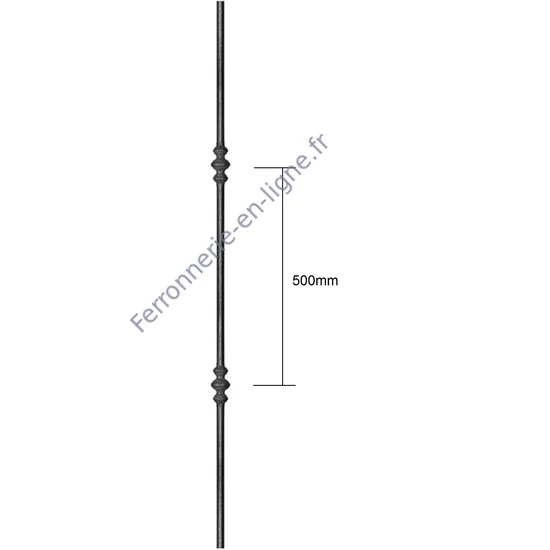 Barreau en fer forgé, profil carré lisse, différentes dimensions et pointes de lance