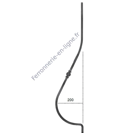 Barreau de balcon, barreau galbé en fer forgé, profil carré, différentes dimensions et fers de lance