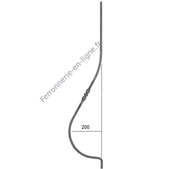 Barreau de balcon, barreau galbé en fer forgé, profil rond, différentes dimensions et fers de lance