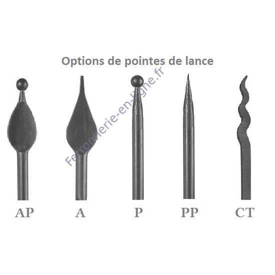 Barreau en fer forgé, profil rond lisse, différentes dimensions et pointes de lance