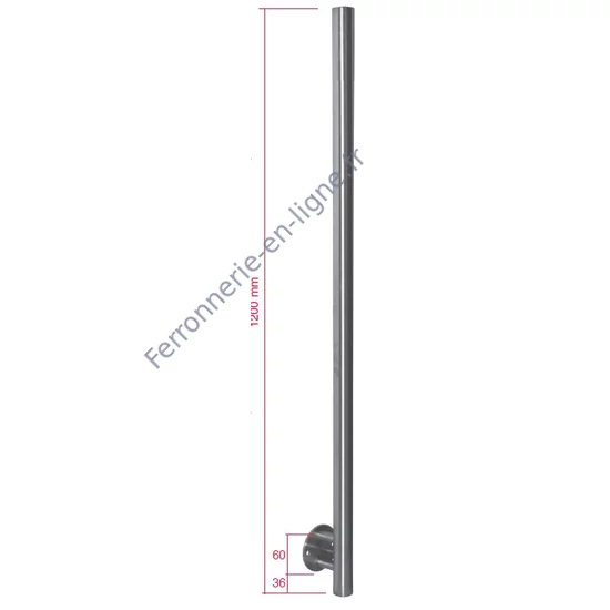 Poteau inox avec ancrage mural, tube rond, (AISI 316)