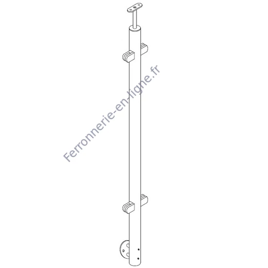 Poteau inox avec ancrage mural, tube rond, 4 pinces à verre et support de main courante (AISI 304), différentes dimensions