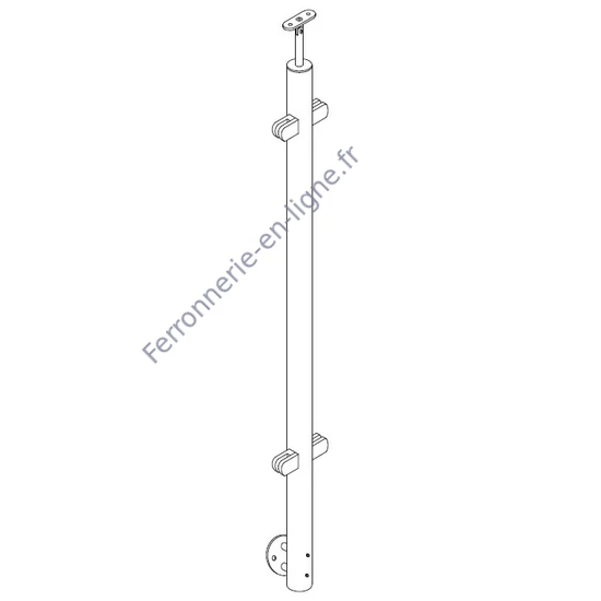 Poteau inox avec ancrage mural, tube rond, 4 pinces à verre et support de main courante avec joint (AISI 304), différentes dimensions