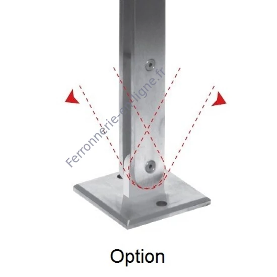 Poteau inox avec ancrage au sol, supports de barre traversante intérieure (Ø12) et support de main courante articulé, acier inoxydable (AISI 304), différentes dimensions