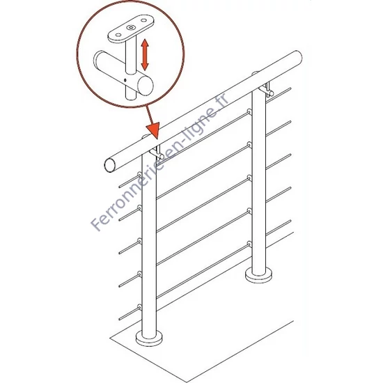 Support de main courante pour tube rond, à fixer sur tube rond, réglable en hauteur, inox (AISI 304), différentes dimensions