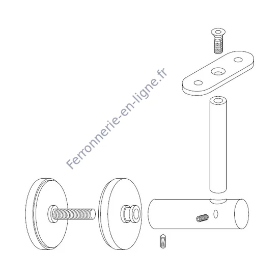 Support de main courante pour tubes ronds et carrés, à fixer sur du verre, réglable en hauteur, inox (AISI 304), différentes dimensions
