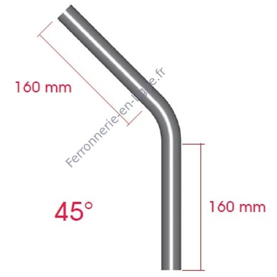 Tube coude à angle 45°, inox (AISI 304)