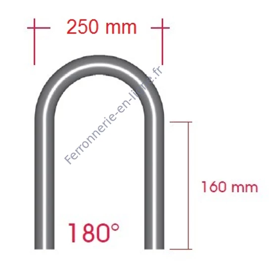 Tube coude à angle 180°, inox (AISI 304)