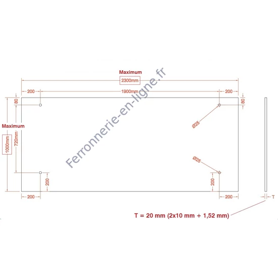 Fixation panneau de verre, pouvant être fixé au timon, inox (AISI 316)
