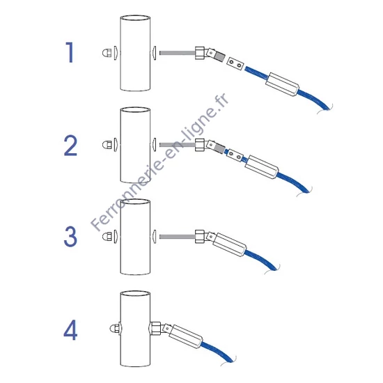 Embout fileté orientable pour câble inox, connexion à tube rond 42,4 mm, inox (AISI 316), différentes dimensions